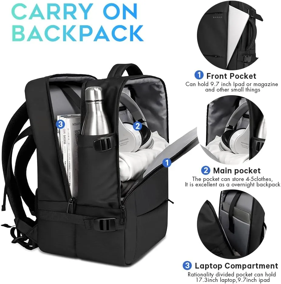 BANGE 28L Travel Backpacks,Weekender Expandable Carry-On Backpack for Airplanes, Waterproof 17.3 inch Laptop Backpack for Men and Women…