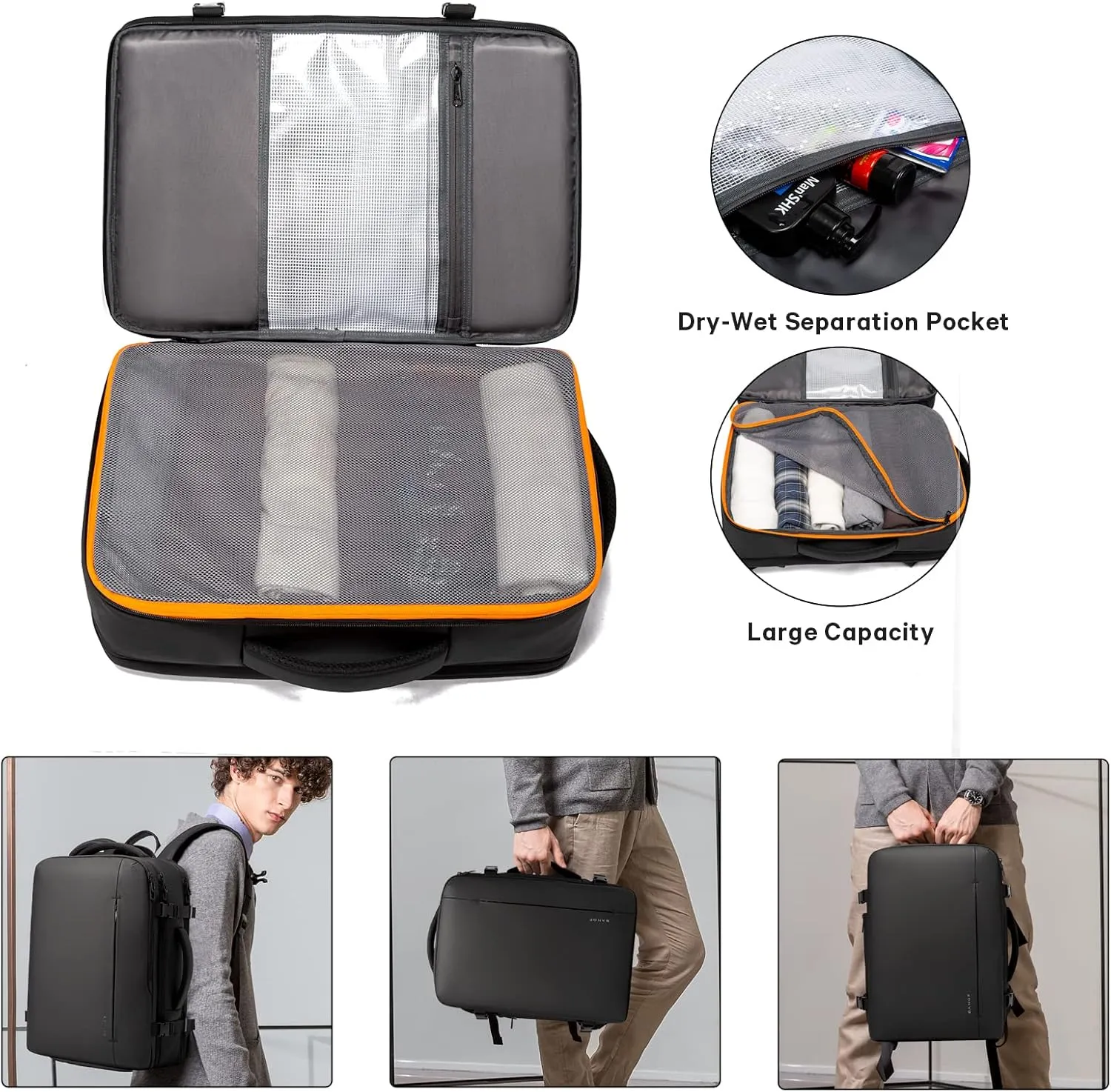 BANGE 45L Men's Expandable Travel Backpack, Men's Laptop Backpack for 17.3Inch Laptop, Carry On Backpack Fits Under Seat Airline Approved, Personal Item Travel Bag for Men…