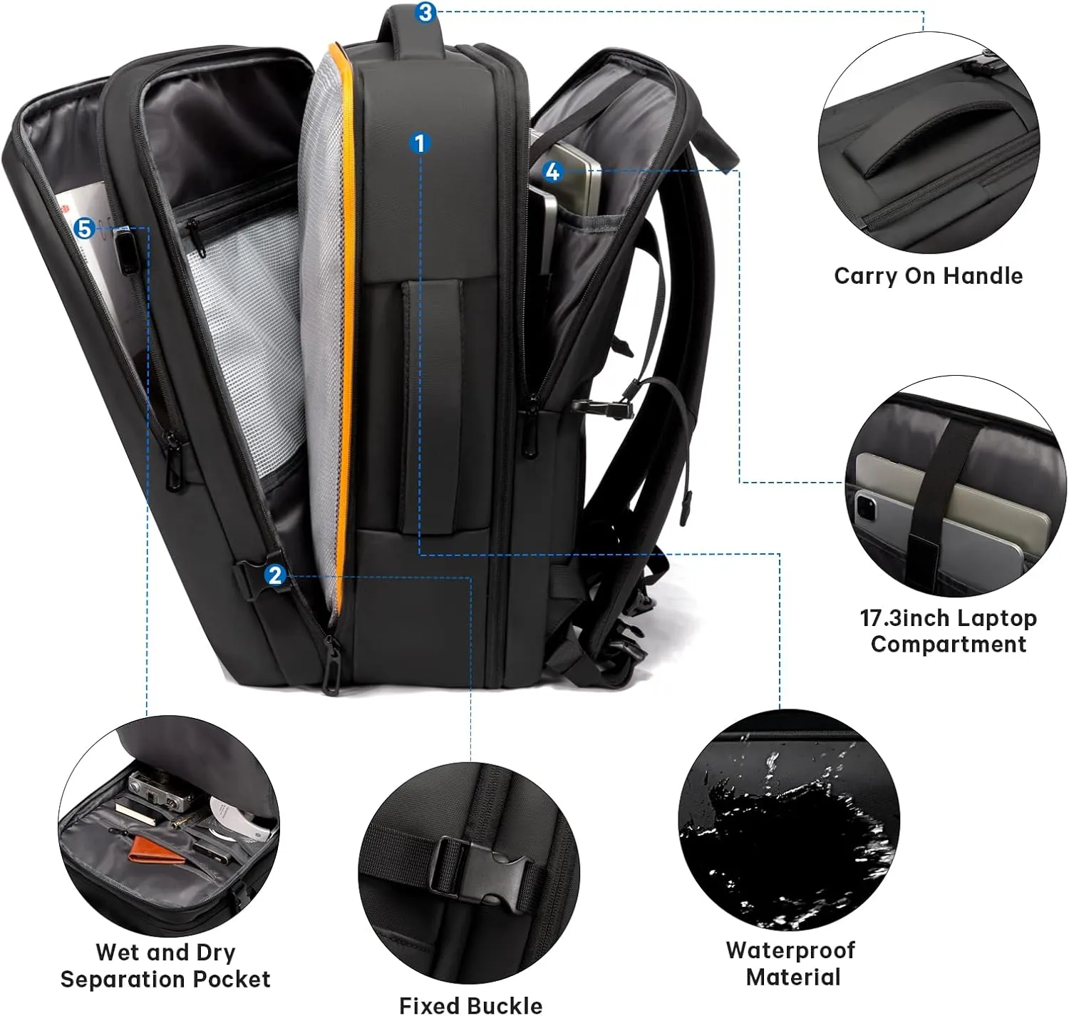 BANGE 45L Men's Expandable Travel Backpack, Men's Laptop Backpack for 17.3Inch Laptop, Carry On Backpack Fits Under Seat Airline Approved, Personal Item Travel Bag for Men…