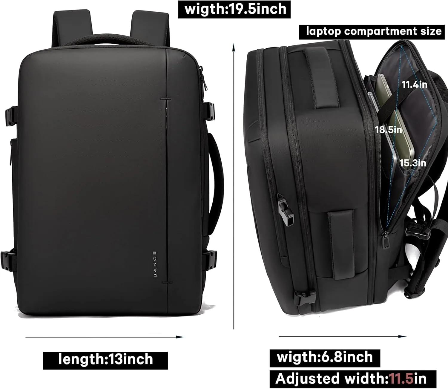 BANGE 45L Men's Expandable Travel Backpack, Men's Laptop Backpack for 17.3Inch Laptop, Carry On Backpack Fits Under Seat Airline Approved, Personal Item Travel Bag for Men…