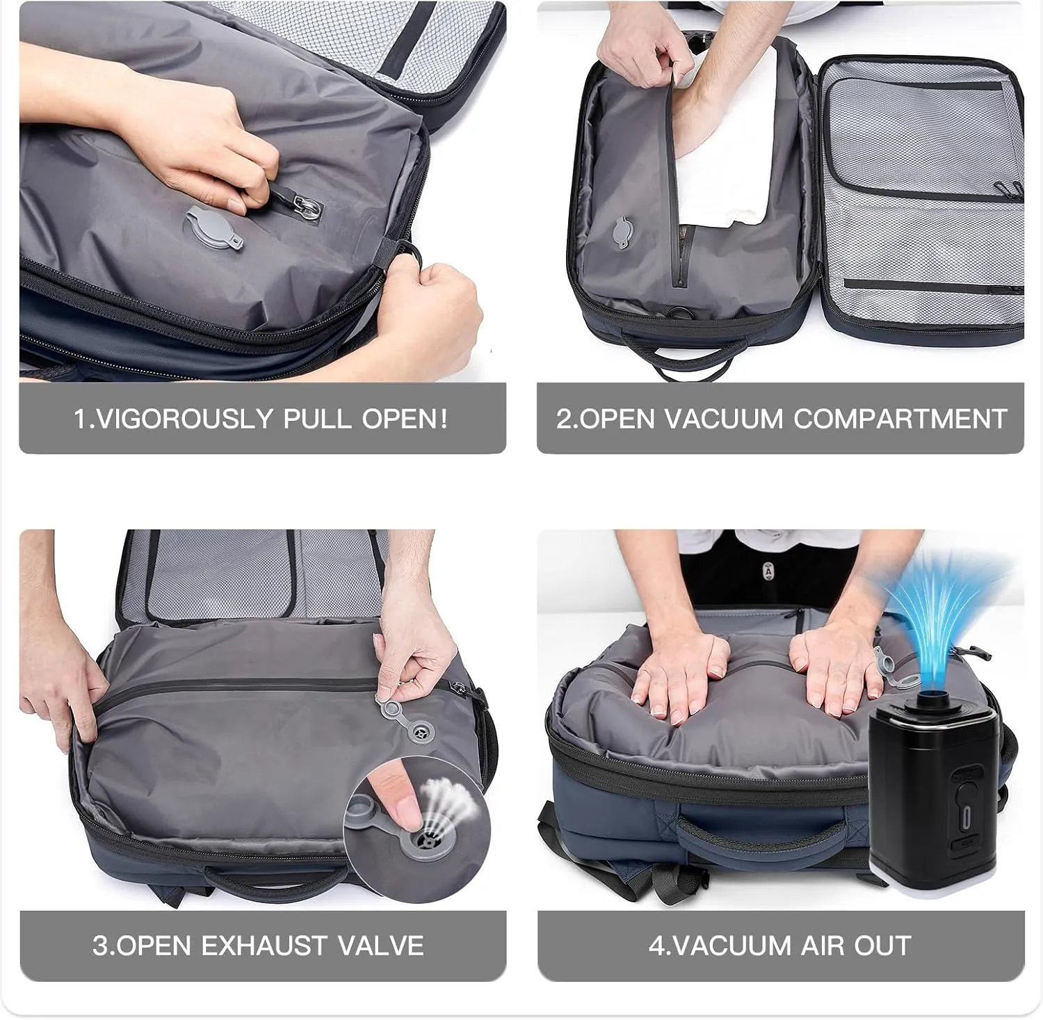 BANGE Airback Backpack with Anti-Theft Vacuum Compression Travel Backpack,Expandable Backpacks with Pump for Airplanes