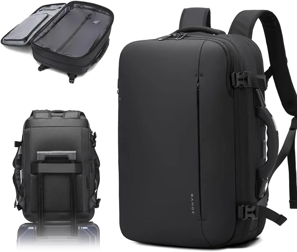 BANGE Airback Backpack with electronic scaleVacuum Compression Travel Backpack,Expandable Backpacks with Pump for Airplanes (No Air Pump)