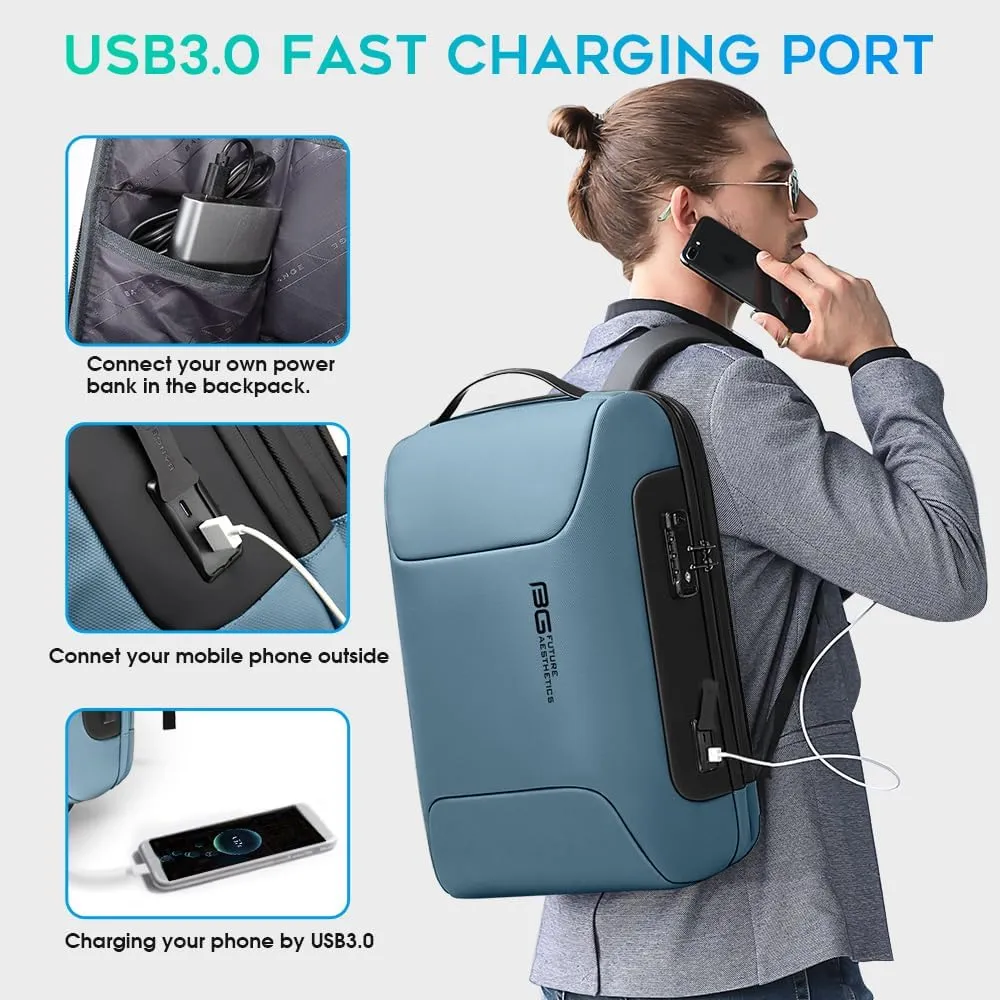 BANGE Anti Theft Business Backpack, Men Work Backpacks with USB C Charging Port, Slim Laptop Backpack for 15.6 Inch, Airplane Travel Backpack for Men and Women