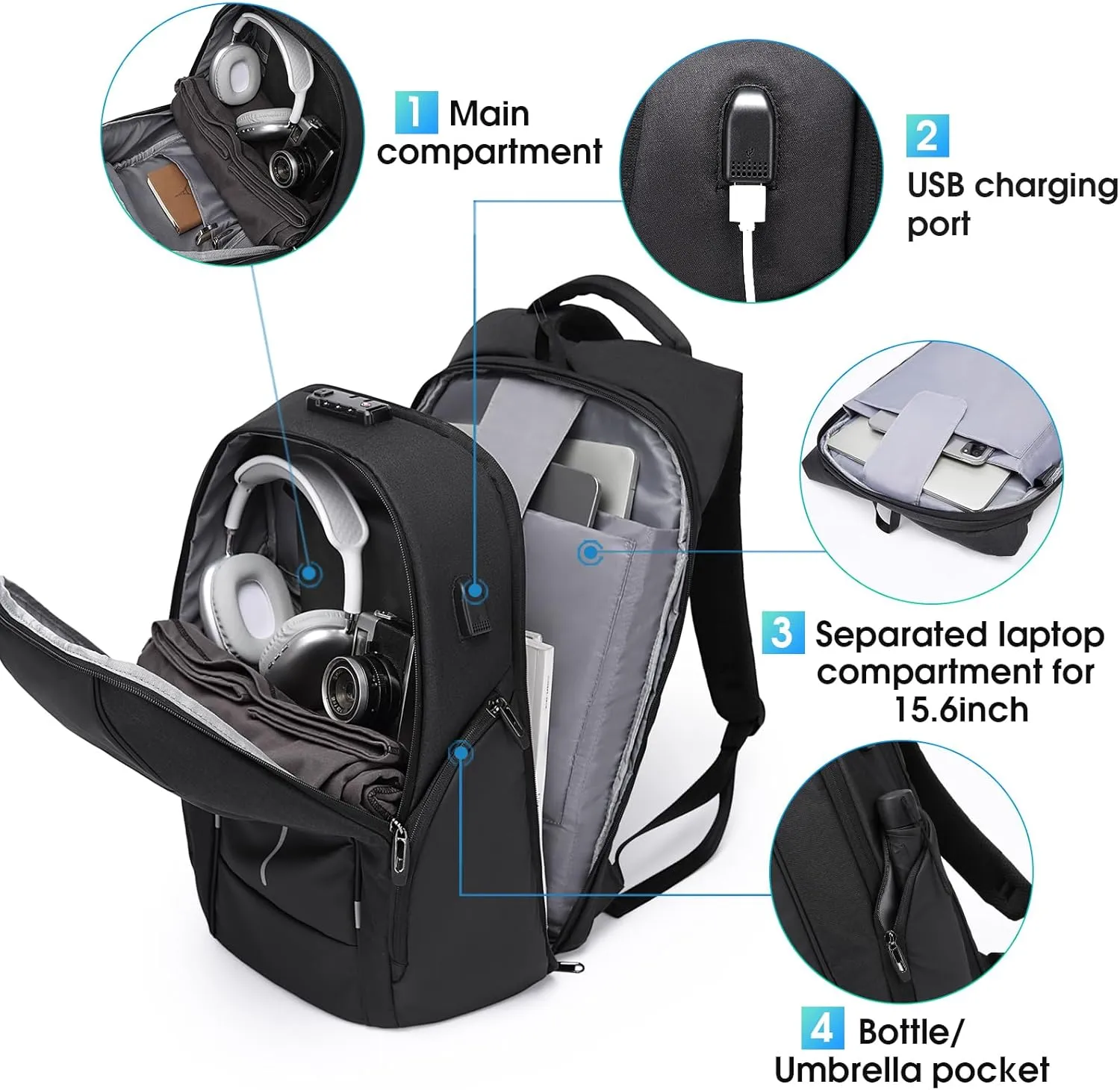 BANGE Travel Backpack for 15.6 Inch Notebook,Lightweight Work Backpacks for Men, Daily Fashion Backpack for Men and Women