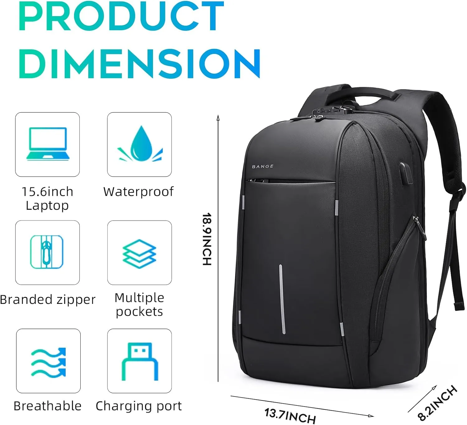 BANGE Travel Backpack for 15.6 Inch Notebook,Lightweight Work Backpacks for Men, Daily Fashion Backpack for Men and Women