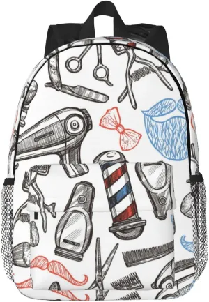 Barber Shop Monochrome Style Print Adult Lightweight 15in Backpack Travel Hiking Essentials Laptop Bag Day Backpacks