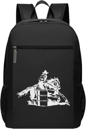 Barrel Racing Cowgirl Rodeo Horse silhouette Travel Laptop Backpack, Business Anti Theft Slim Sturdy Laptops Backpacks, College Computer Bag Gift for Men & Women Fits 17 Inch Notebook,Black
