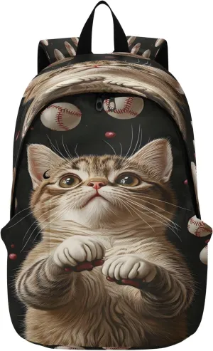 Baseball Cat Cat Travel Backpack for Women Men Laptop Backpack College Bookbag Large Capacity Computer Backpacks