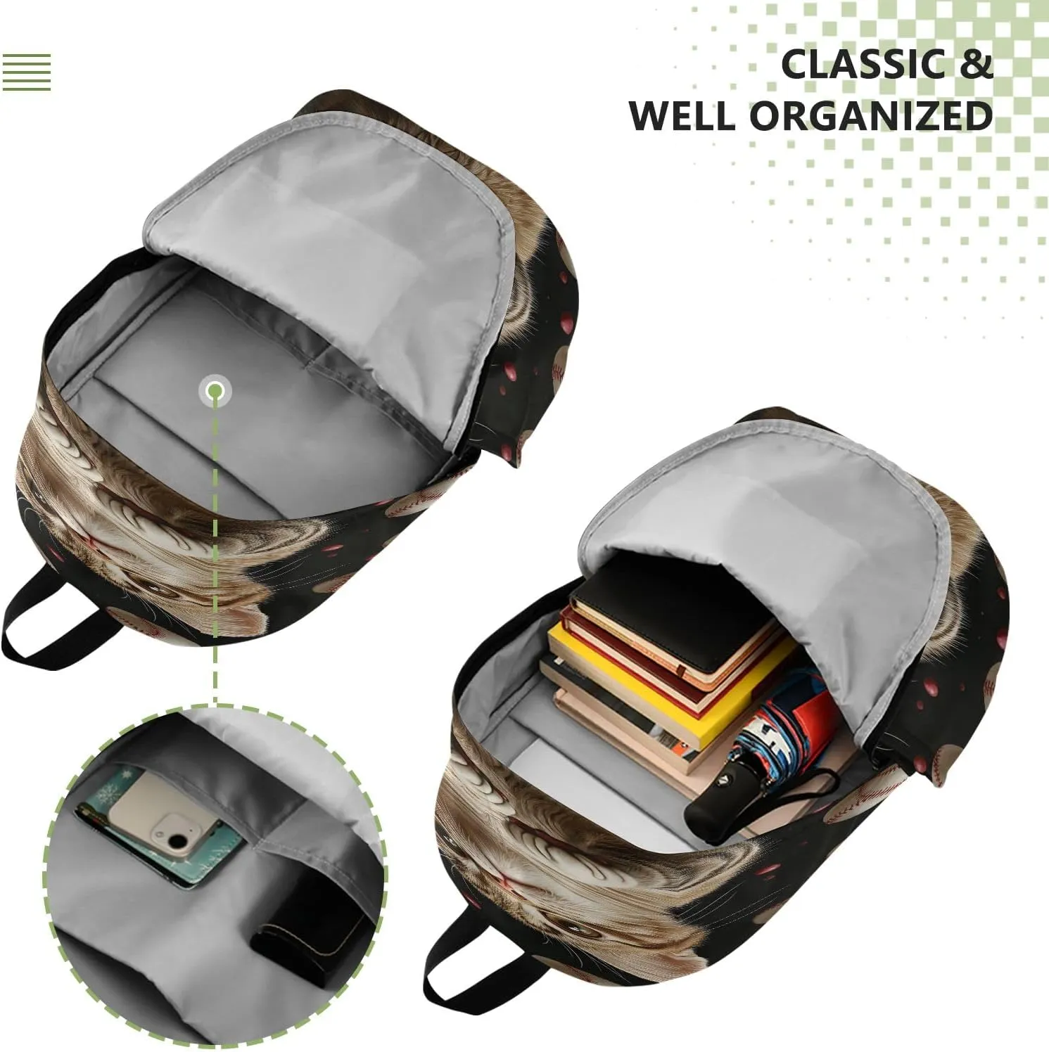 Baseball Cat Cat Travel Backpack for Women Men Laptop Backpack College Bookbag Large Capacity Computer Backpacks