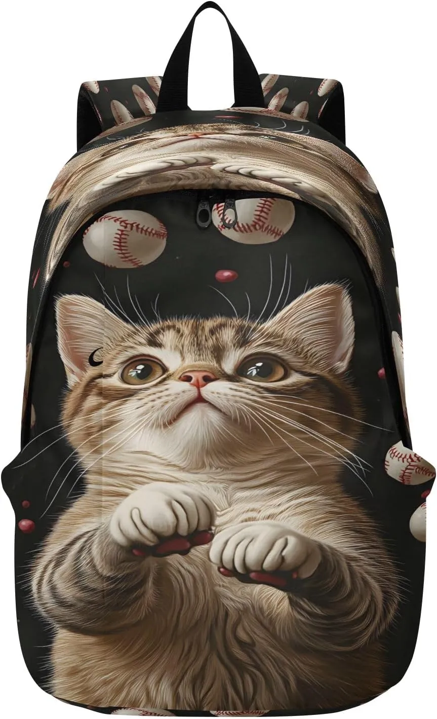 Baseball Cat Cat Travel Backpack for Women Men Laptop Backpack College Bookbag Large Capacity Computer Backpacks