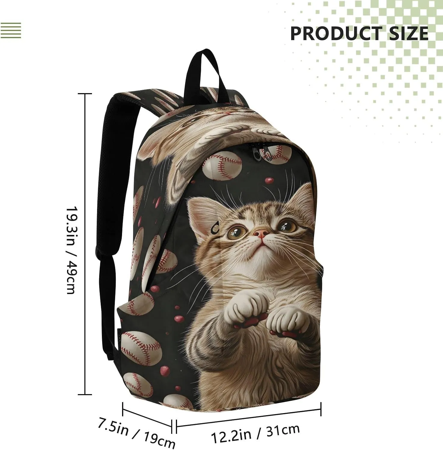 Baseball Cat Cat Travel Backpack for Women Men Laptop Backpack College Bookbag Large Capacity Computer Backpacks