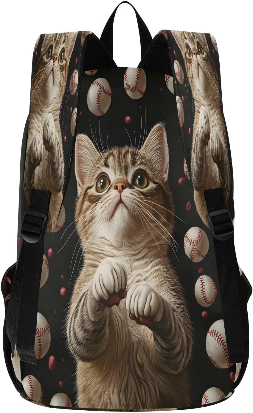 Baseball Cat Cat Travel Backpack for Women Men Laptop Backpack College Bookbag Large Capacity Computer Backpacks