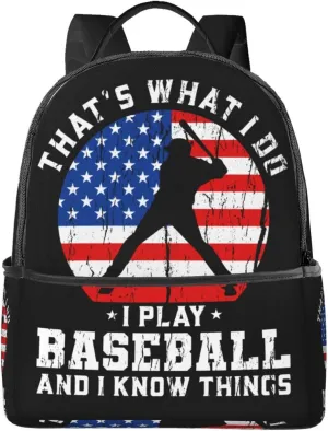Baseball Quotes Saying That's What I Do American Flag Backpack Lightweight Laptop Backpacks Casual Double Shoulder Backpack For Women Men Travel