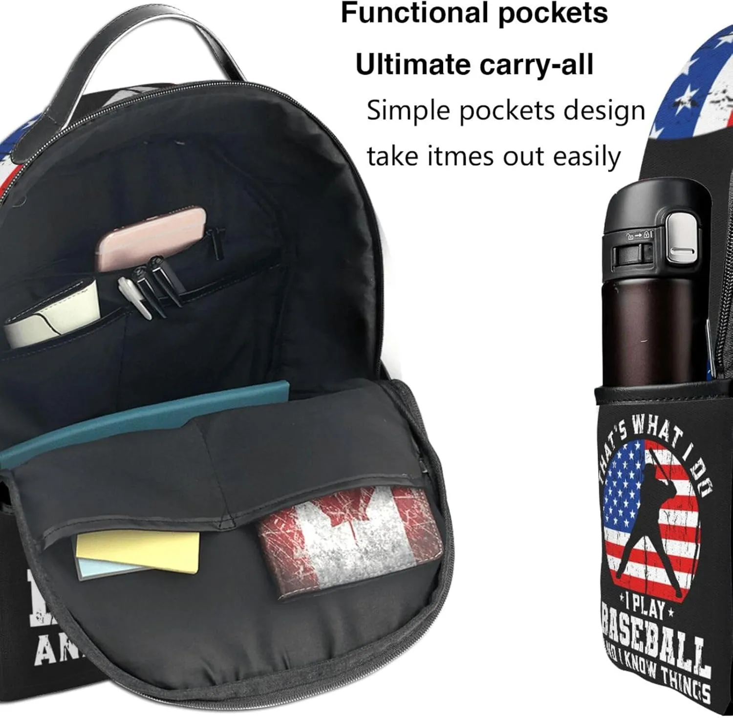 Baseball Quotes Saying That's What I Do American Flag Backpack Lightweight Laptop Backpacks Casual Double Shoulder Backpack For Women Men Travel