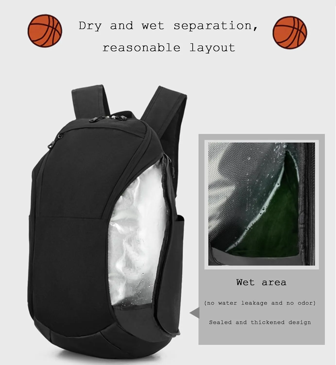 Basketball Backpack 25L, Lightweight Basketball Bag with Ball Compartment, Waterproof Sports Equipment Bag for Men Women