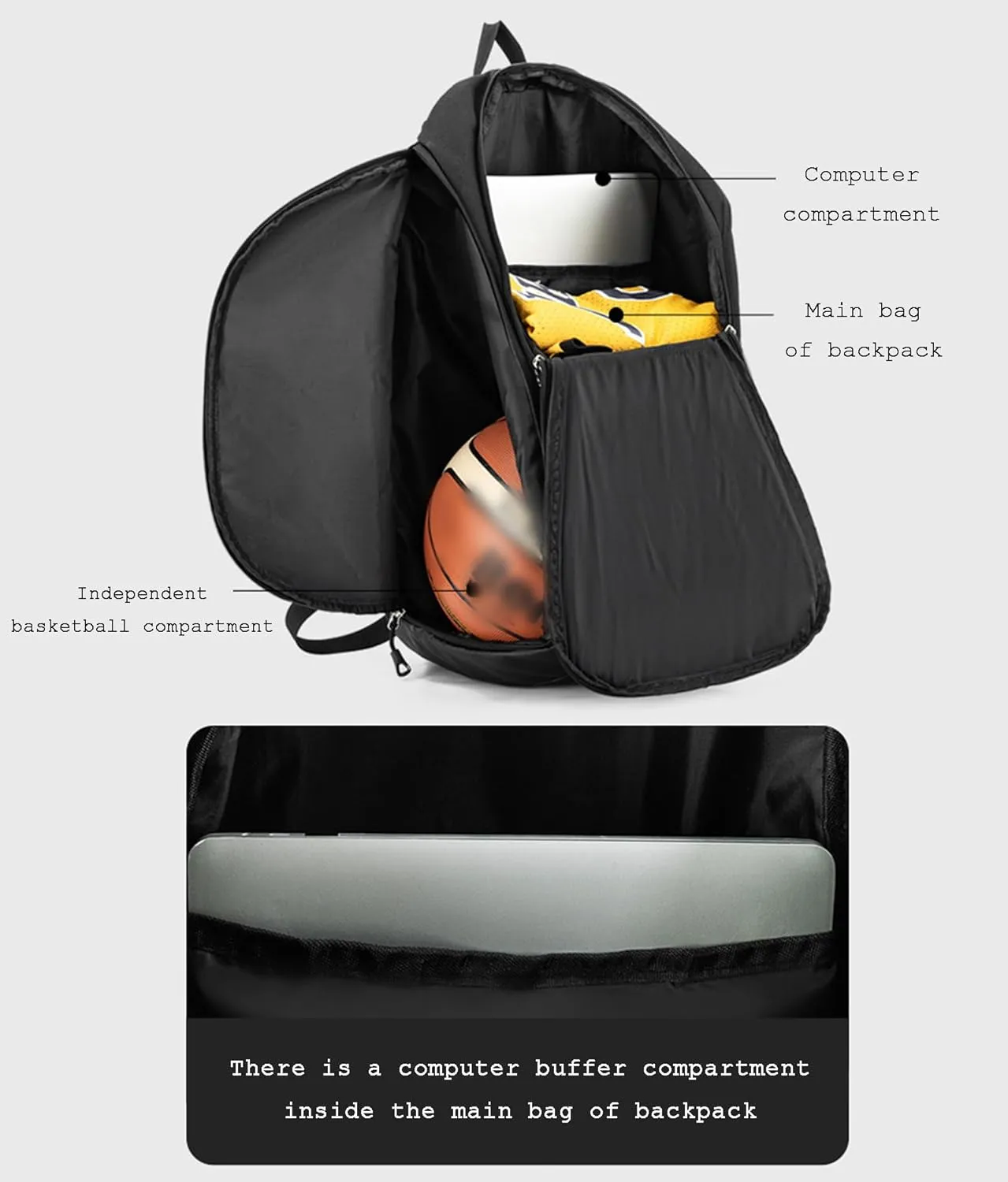 Basketball Backpack 25L, Lightweight Basketball Bag with Ball Compartment, Waterproof Sports Equipment Bag for Men Women