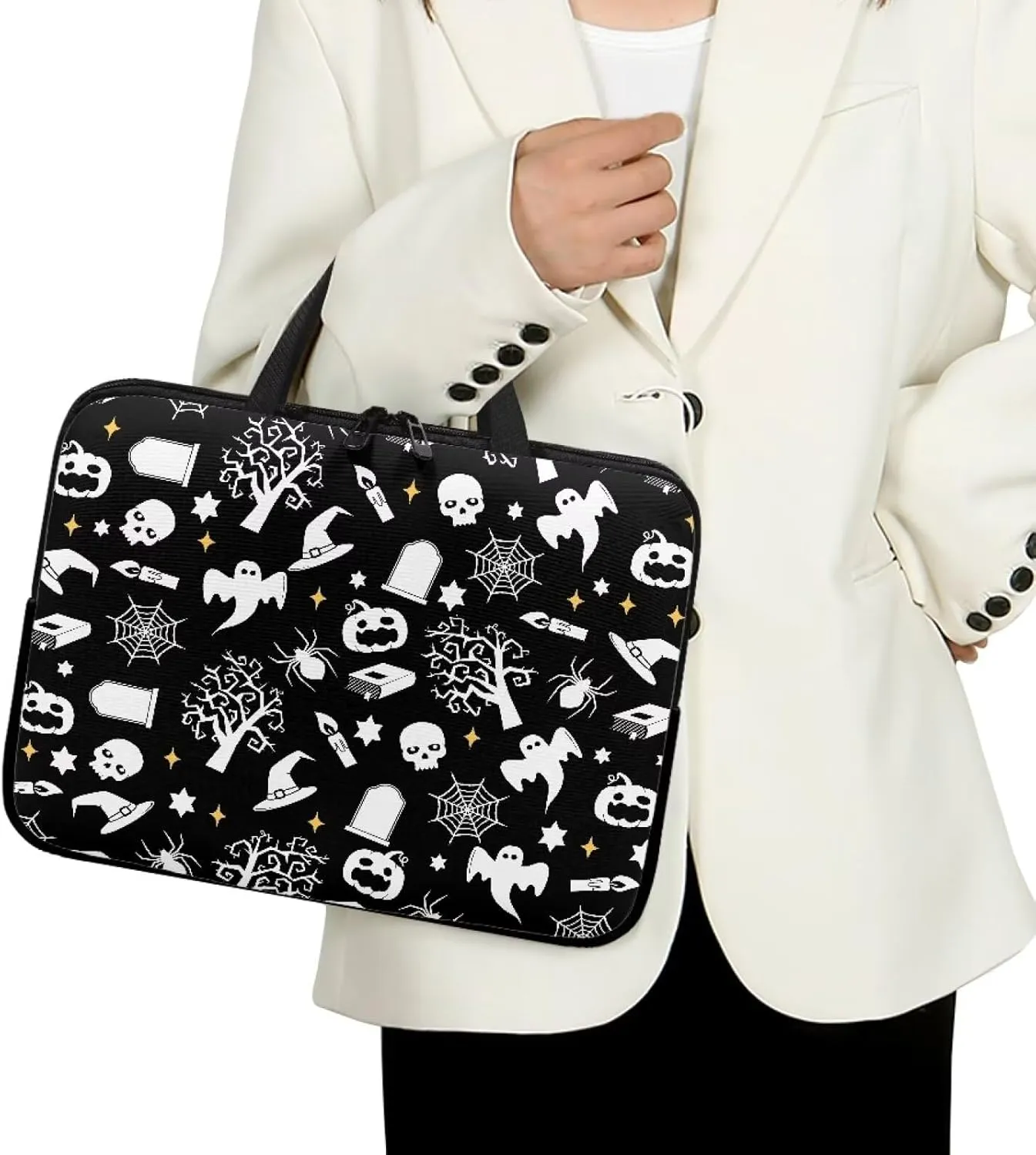 Bats Skulls Print Laptop Bag for Women Men Lightweight 14inch 15.6 Inch 17 inch Computer Bag Laptop Tote Bag Business Briefcase Large Handbag Professional Office Work Bag Gift for Women Men