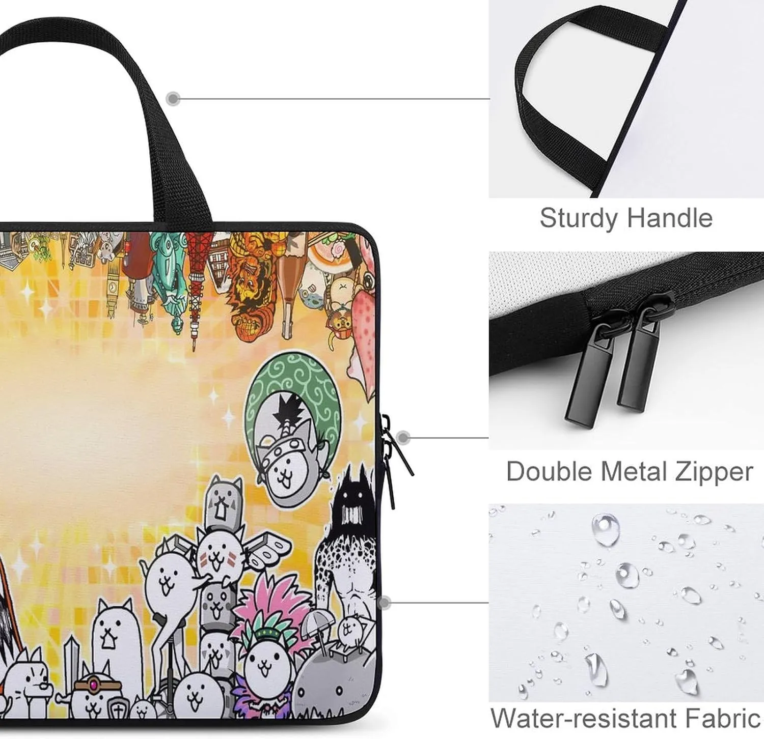 Battle-Cats Slim Laptop Bag - Lightweight And Water-Resistant Carrying Case with Handle