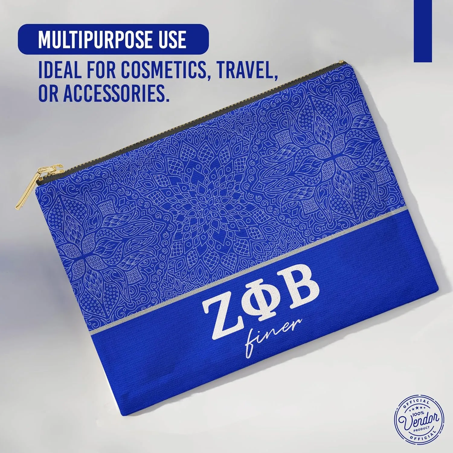 BBGreek Zeta Phi Beta Sorority Paraphernalia - Cosmetic Case, Makeup Pouch, Travel Bag Organizer Collection - Official Vendor