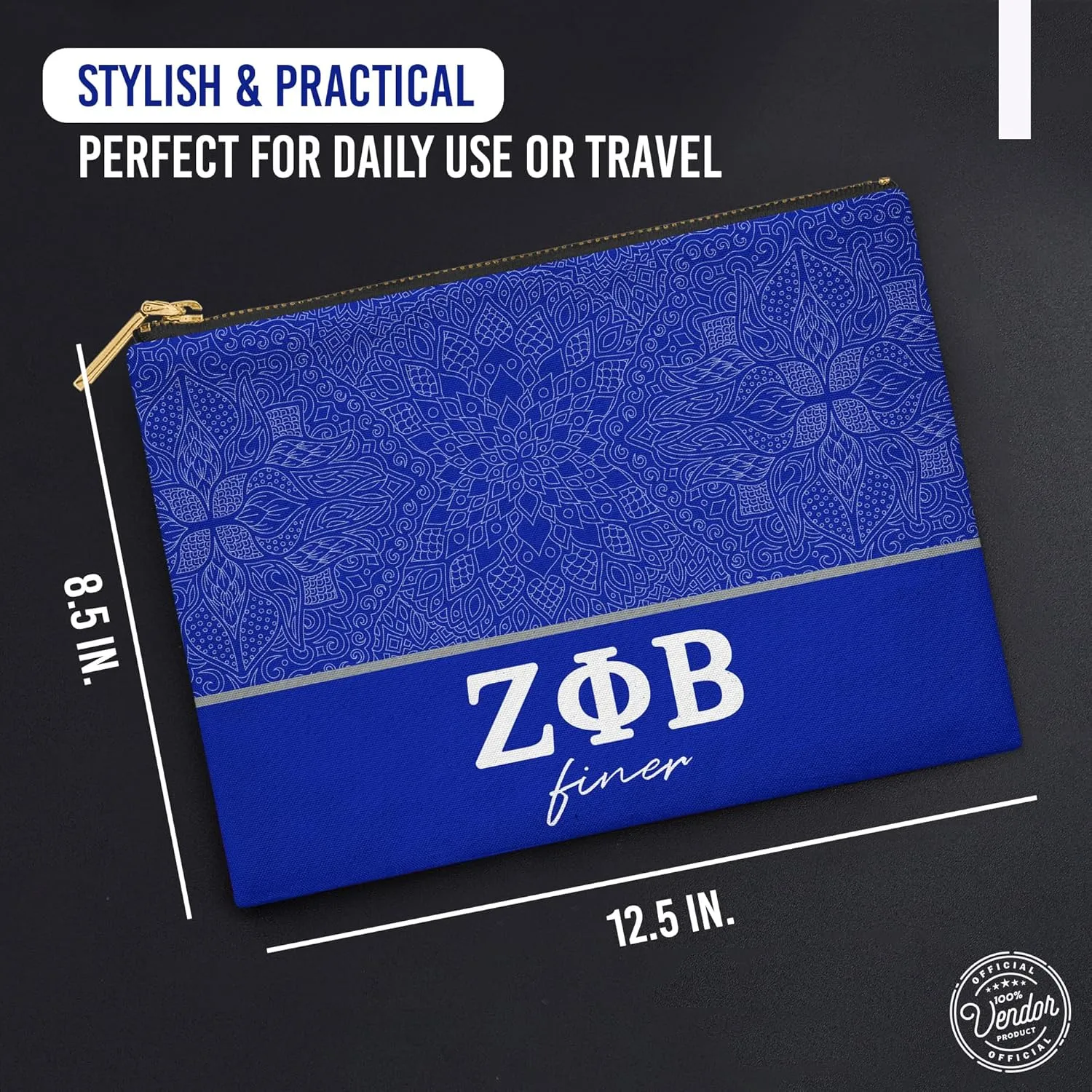 BBGreek Zeta Phi Beta Sorority Paraphernalia - Cosmetic Case, Makeup Pouch, Travel Bag Organizer Collection - Official Vendor