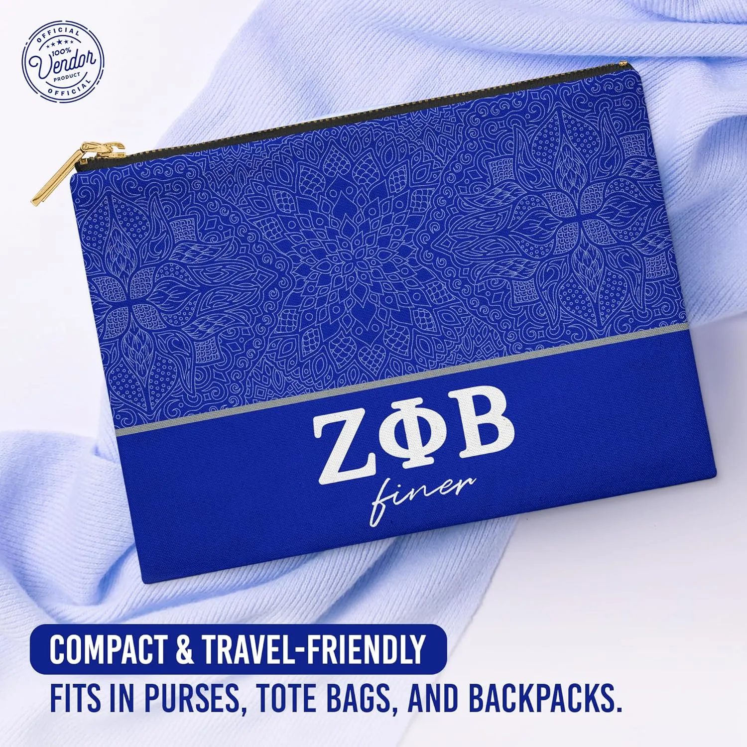 BBGreek Zeta Phi Beta Sorority Paraphernalia - Cosmetic Case, Makeup Pouch, Travel Bag Organizer Collection - Official Vendor