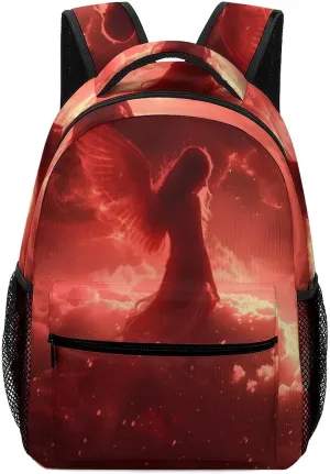 Beautiful Angel Woman with Red Wings Backpack Travel Backpack Casual Travel Bag Lightweight Daypack Work Bag Business Backpack for Adult