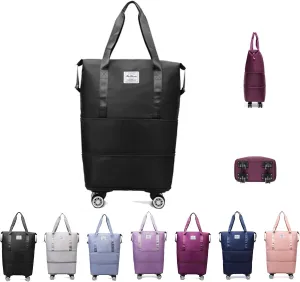 Beente Travel Bag with Wheels, Kulken Pepepo Lightweight Rolling Bag with Wheels, Universal Wheel Removable Duffle Bag (black)