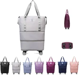 Beente Travel Bag with Wheels, Kulken Pepepo Lightweight Rolling Bag with Wheels, Universal Wheel Removable Duffle Bag (gray)