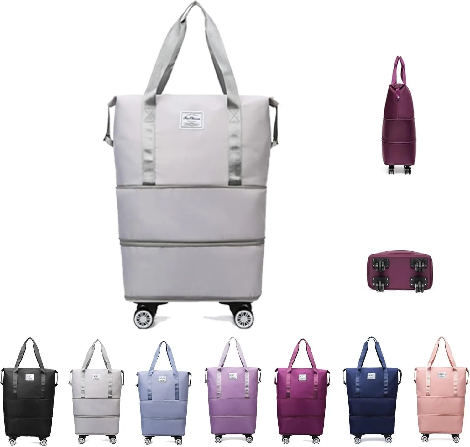 Beente Travel Bag with Wheels, Kulken Pepepo Lightweight Rolling Bag with Wheels, Universal Wheel Removable Duffle Bag (gray)