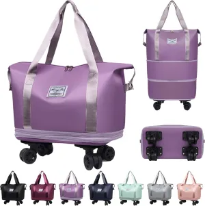 Beente Travel Bag with Wheels, Large Capacity Travel Bag, Universal Wheel Removable, Expandable Foldable Duffle Bag, Rolling with Wheels (Purple)