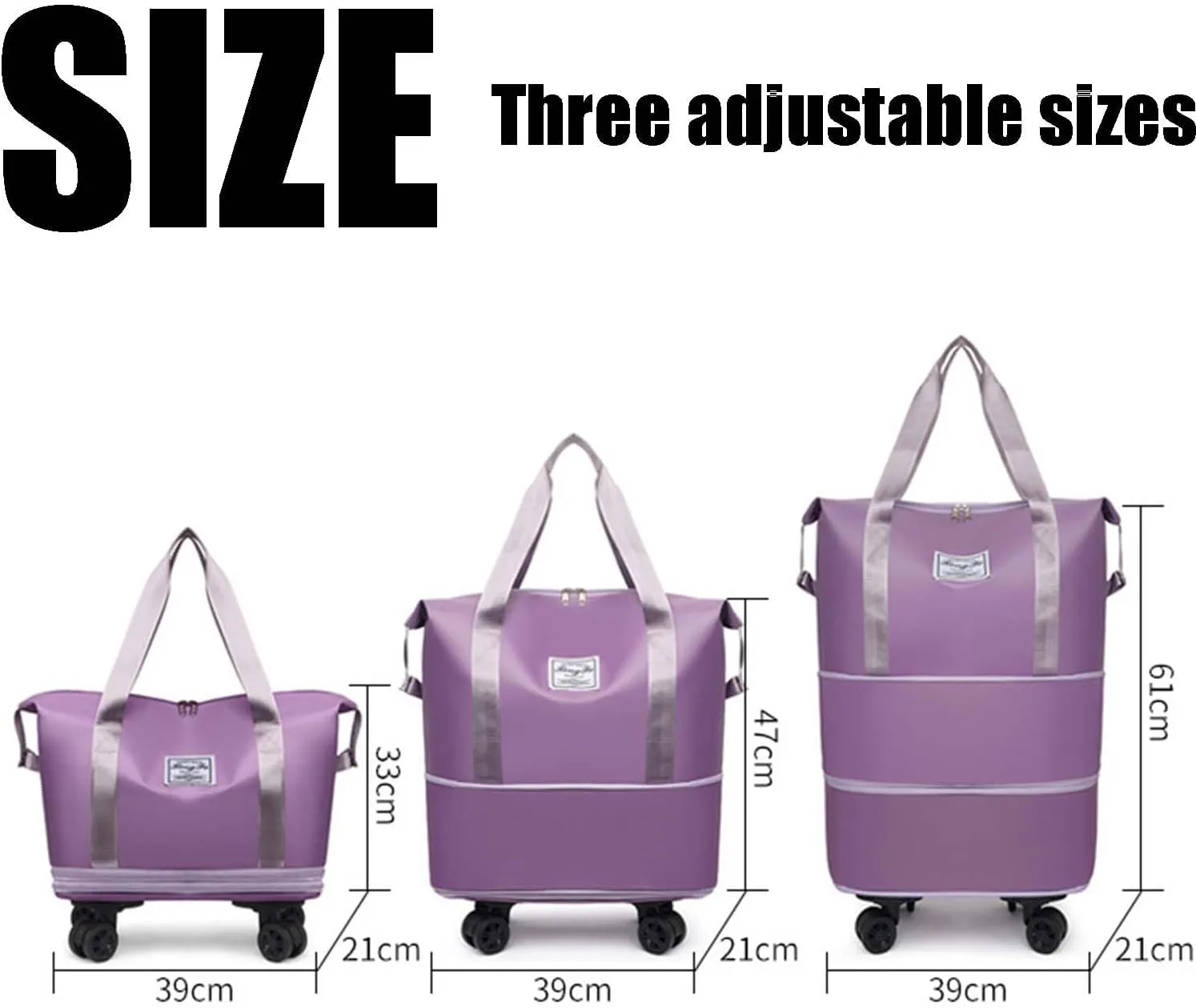 Beente Travel Bag with Wheels, Large Capacity Travel Bag, Universal Wheel Removable, Expandable Foldable Duffle Bag, Rolling with Wheels (Purple)