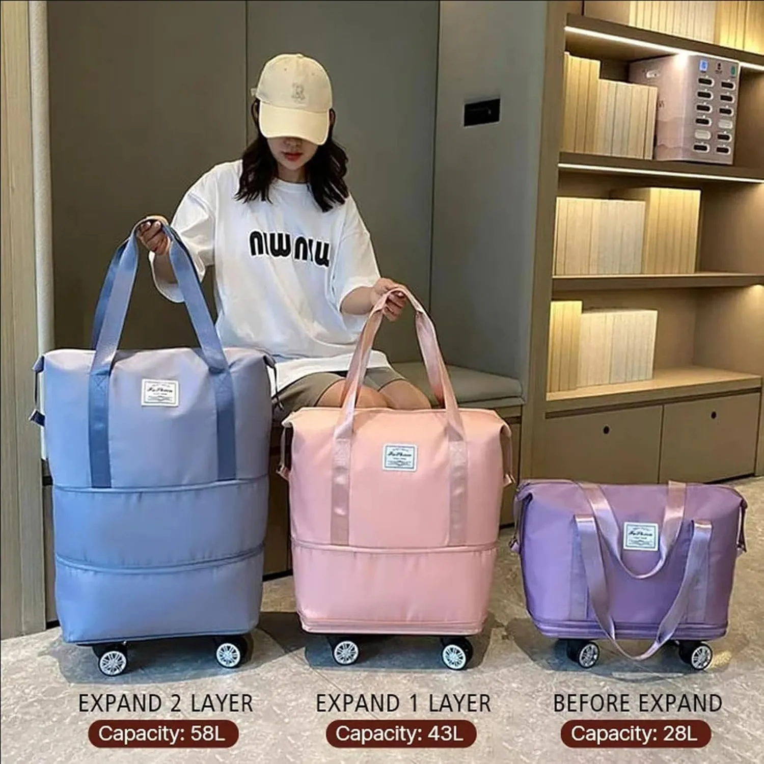 Beente Travel Bag With Wheels,Carry on Duffle Bag with Wheels, 2025 New Large Capacity Travel Bag - Universal Wheel Removable (Pink)