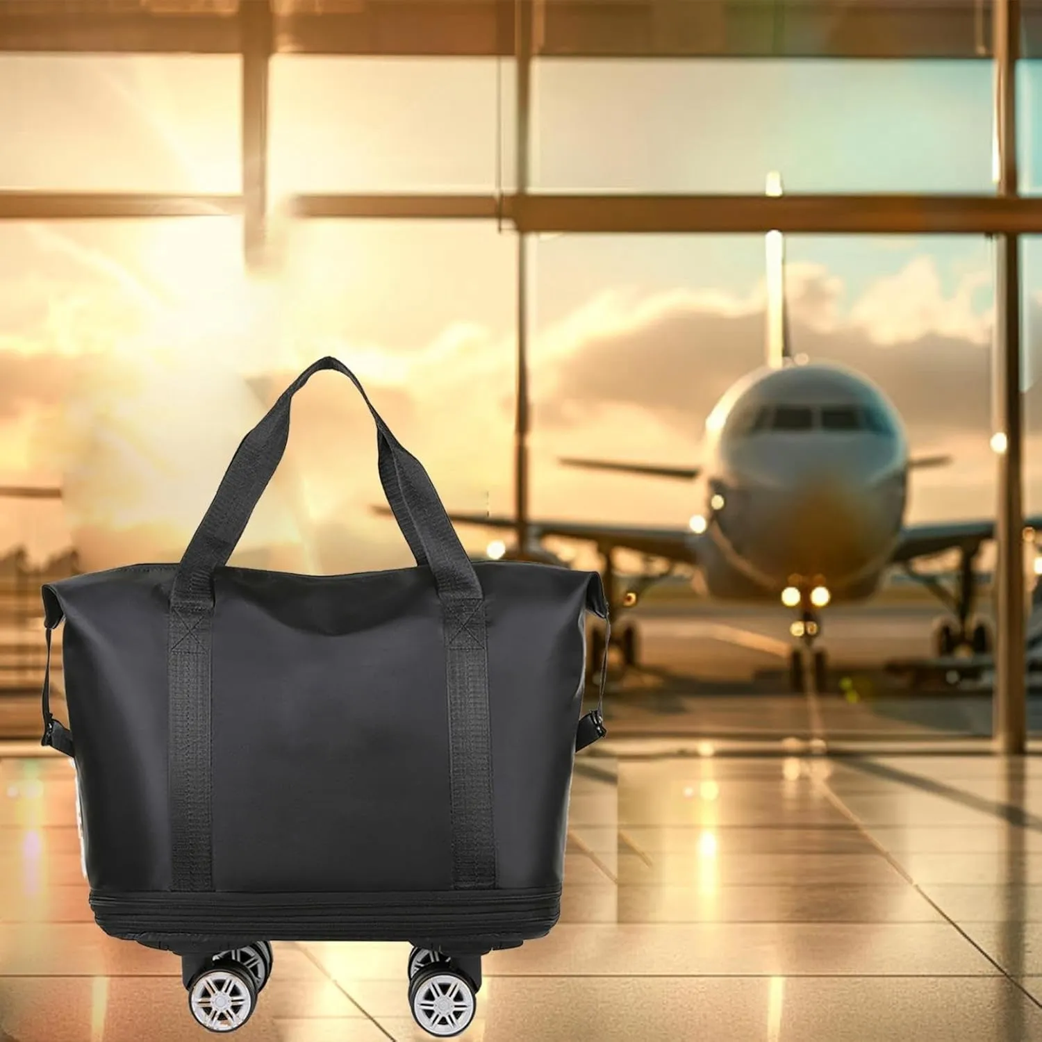 Beente Travel Bag with Wheels,Large Capacity Travel Bag, Rolling Tote Bag withWheels, Universal Wheel Removable (Black)