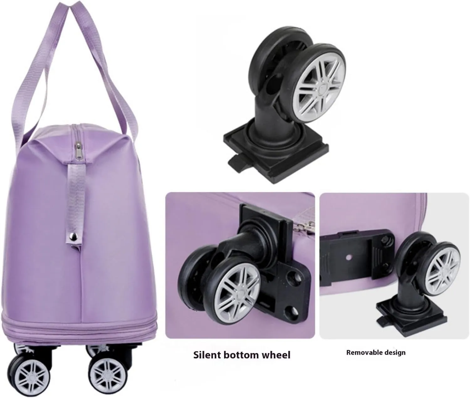 Beente Travel Bag with Wheels,Large Capacity Travel Bag, Rolling Tote Bag withWheels, Universal Wheel Removable (Black)