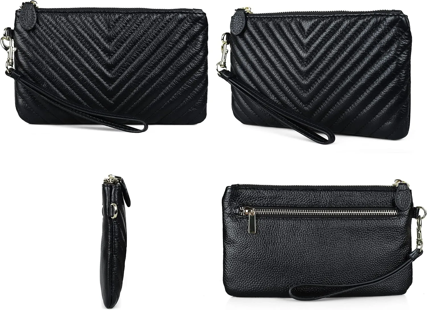 befen Women's Genuine Italian Leather Wristlet Clutch Wallet Purse, Gold Zipper