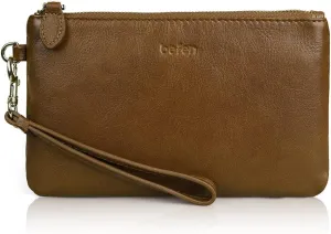 befen Women's Genuine Italian Leather Wristlet Clutch Wallet Purse, Gold Zipper