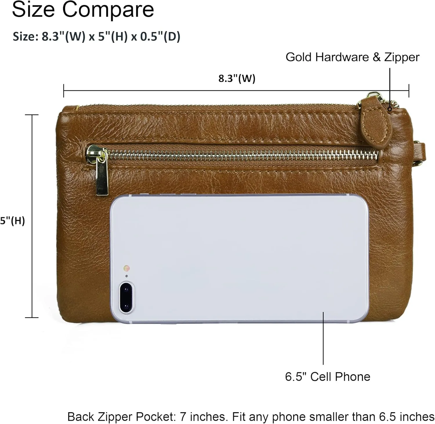 befen Women's Genuine Italian Leather Wristlet Clutch Wallet Purse, Gold Zipper