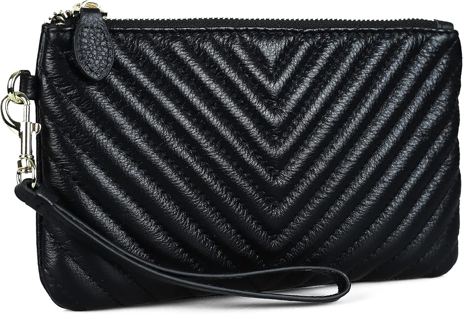 befen Women's Genuine Italian Leather Wristlet Clutch Wallet Purse, Gold Zipper