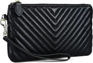 befen Women's Genuine Italian Leather Wristlet Clutch Wallet Purse, Gold Zipper