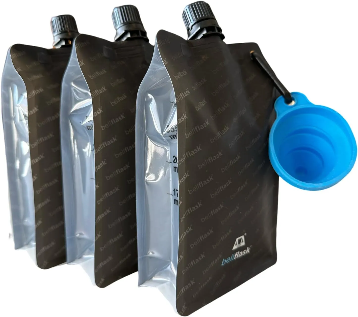 BellFlask - 15 oz. Plastic Flask, Patented, Flexible, Metal-Free, Reusuable, BPA-Free with Carabiner Clip and Filling Funnel