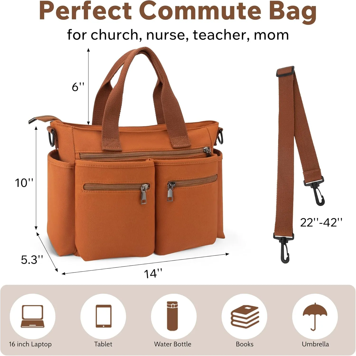 Bible Bag for Women & Girls – Large Bible Carry Case, Fits Bibles & 14” Laptop – Compact Church Bag for Work, Teachers, Nurse