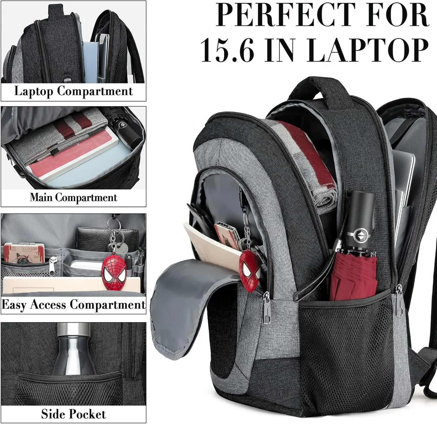 BIKROD Travel Laptop Backpack Men, School Backpacks for College Teen Boys Water Resistant Back Pack, Business Anti Theft Slim Sturdy Computer Bag Gifts Fits 15.6 Inch Laptop with USB Charging Port