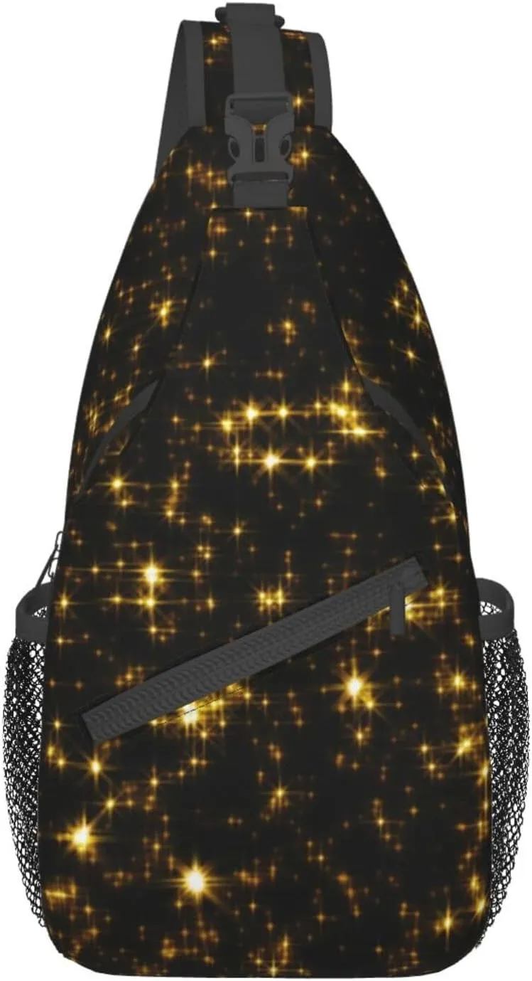 Black And Gold Wallpaper Print Crossbody Backpack Shoulder Bag Cross Chest Bag For Travel, Hiking Gym Tactical Use