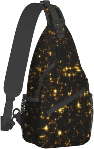 Black And Gold Wallpaper Print Crossbody Backpack Shoulder Bag Cross Chest Bag For Travel, Hiking Gym Tactical Use