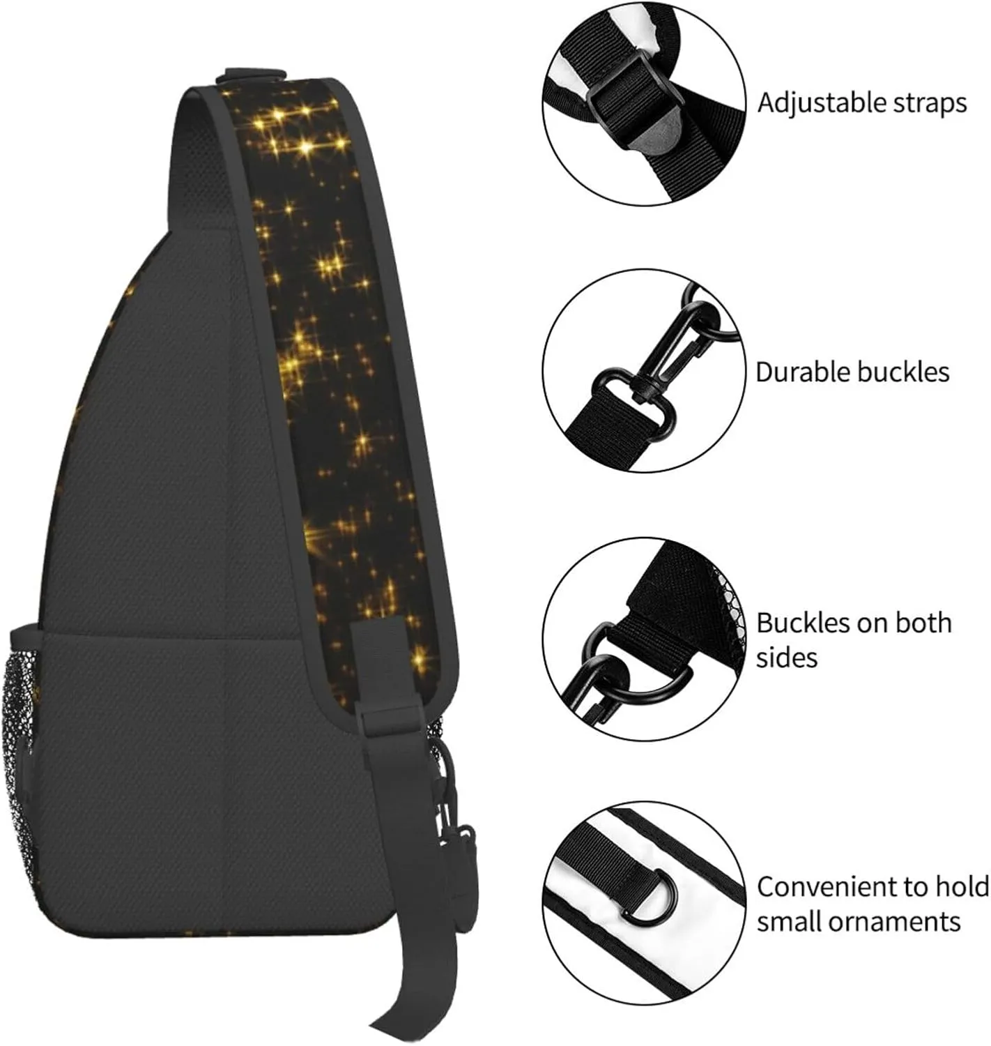 Black And Gold Wallpaper Print Crossbody Backpack Shoulder Bag Cross Chest Bag For Travel, Hiking Gym Tactical Use