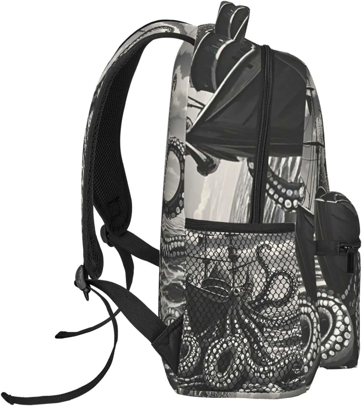 Black and White Octopus and Ship Backpack for Men Women Casual Daypack Laptop Backpack Computer Bag Travel Laptop Bag