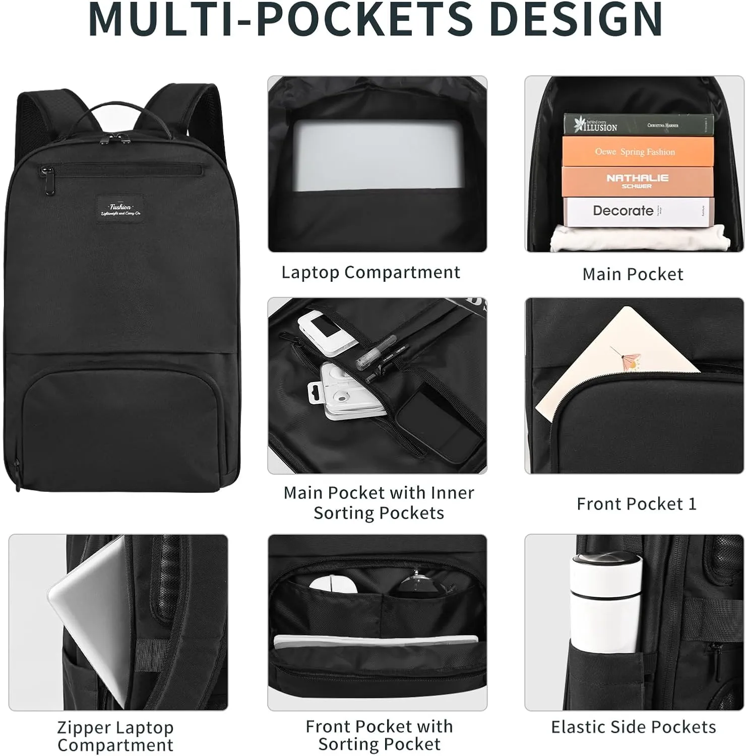 Black Backpack for Men, School Book Bags for Boys, 15.6 inch Laptop Backpack, Water Resistant Work Business Computer Bag, Carry On Backpacks for Travel, Casual Daypacks for Daily