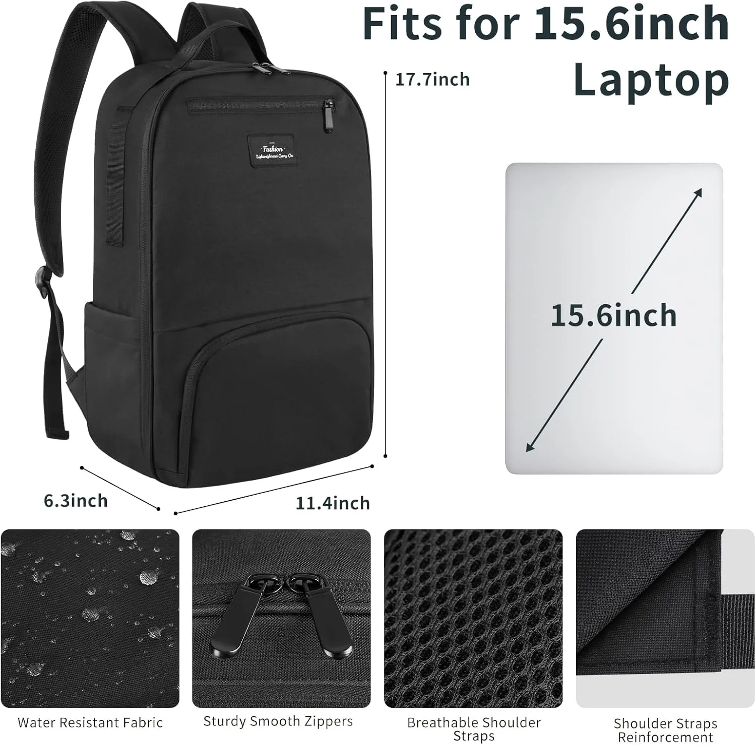 Black Backpack for Men, School Book Bags for Boys, 15.6 inch Laptop Backpack, Water Resistant Work Business Computer Bag, Carry On Backpacks for Travel, Casual Daypacks for Daily