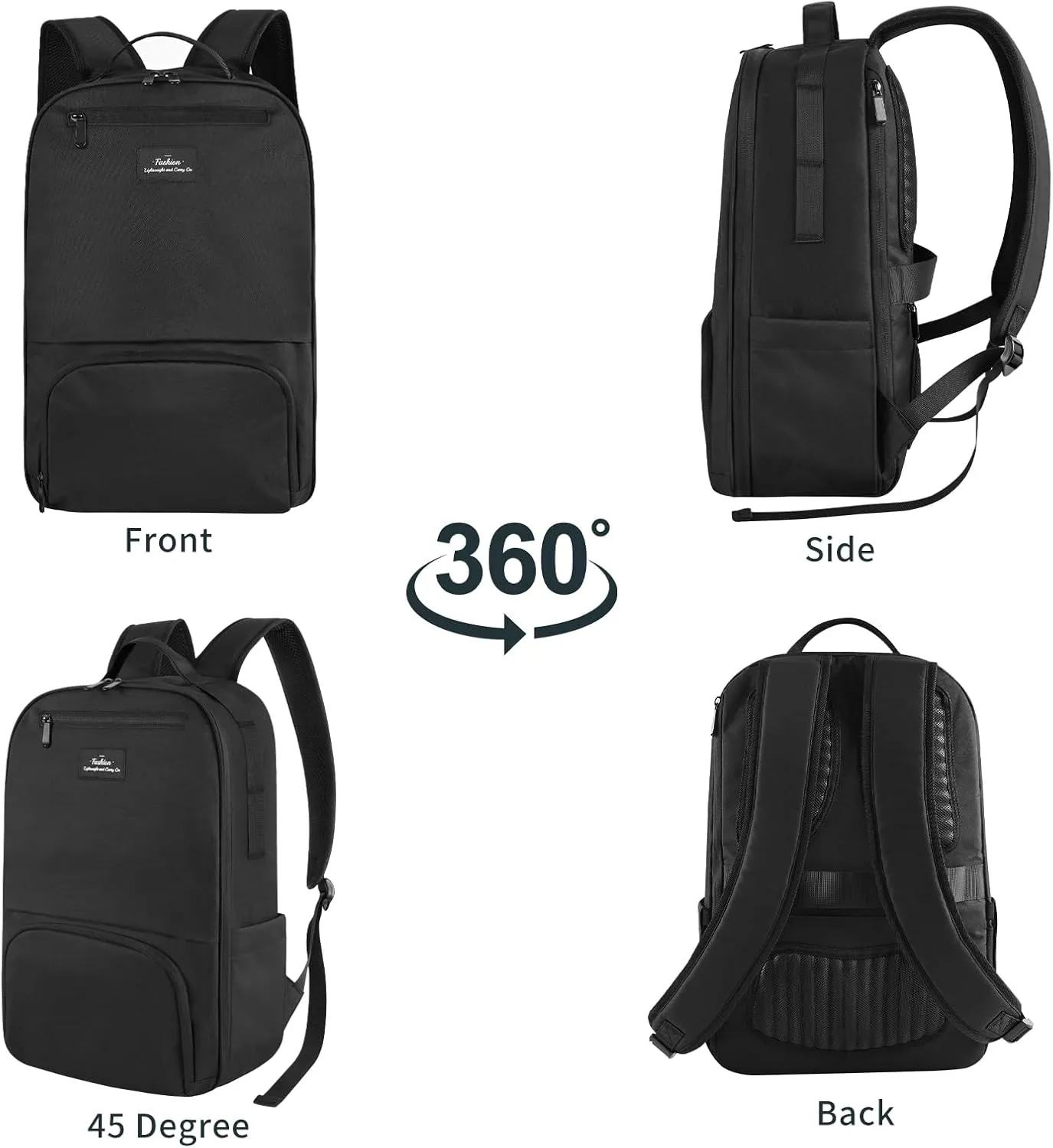 Black Backpack for Men, School Book Bags for Boys, 15.6 inch Laptop Backpack, Water Resistant Work Business Computer Bag, Carry On Backpacks for Travel, Casual Daypacks for Daily