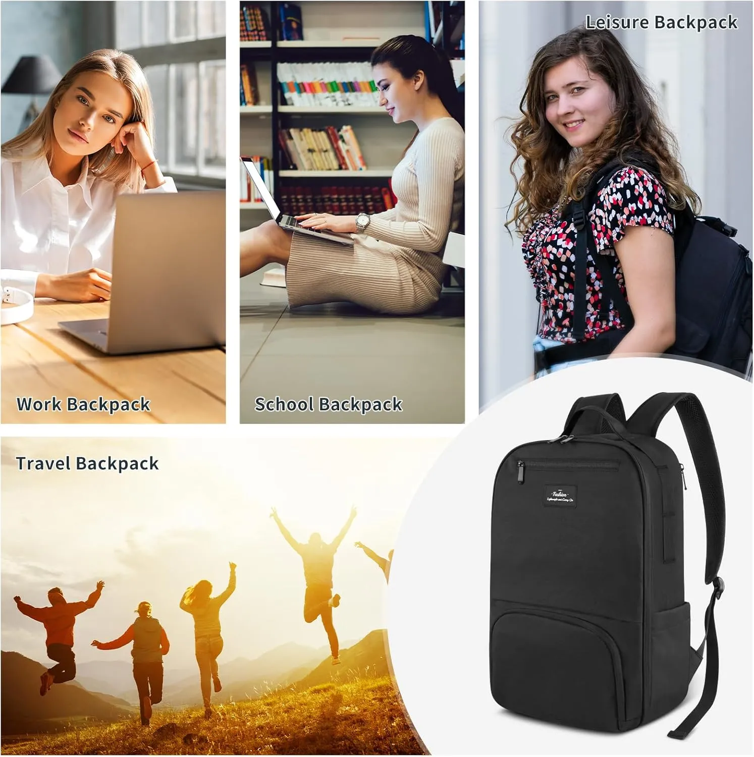 Black Backpack for Men, School Book Bags for Boys, 15.6 inch Laptop Backpack, Water Resistant Work Business Computer Bag, Carry On Backpacks for Travel, Casual Daypacks for Daily
